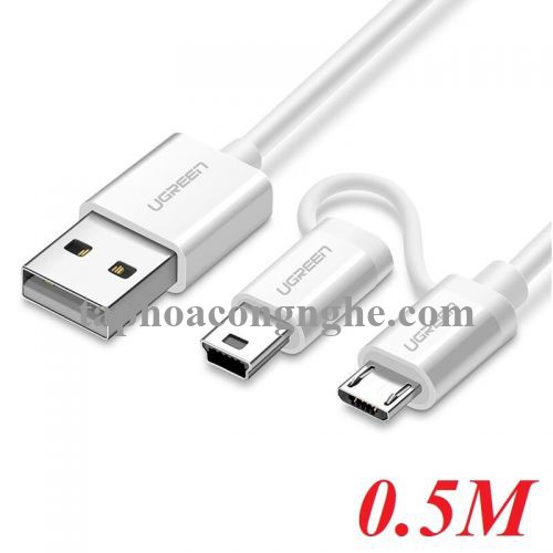 Ugreen 40770 0.5M màu Trắng Cáp sạc truyền dữ liệu USB 2.0 sang MICRO USB + MINI USB US178 30040770
